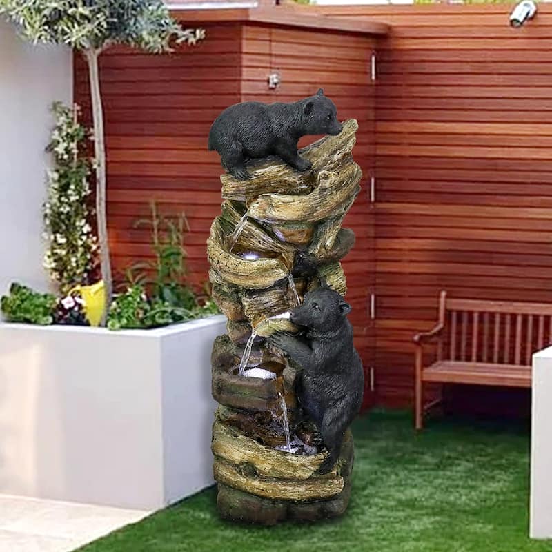 5 Tier Animal Water Fountain for Outdoor Garden Porch Yard, Bears Waterfall Fountain - N/A