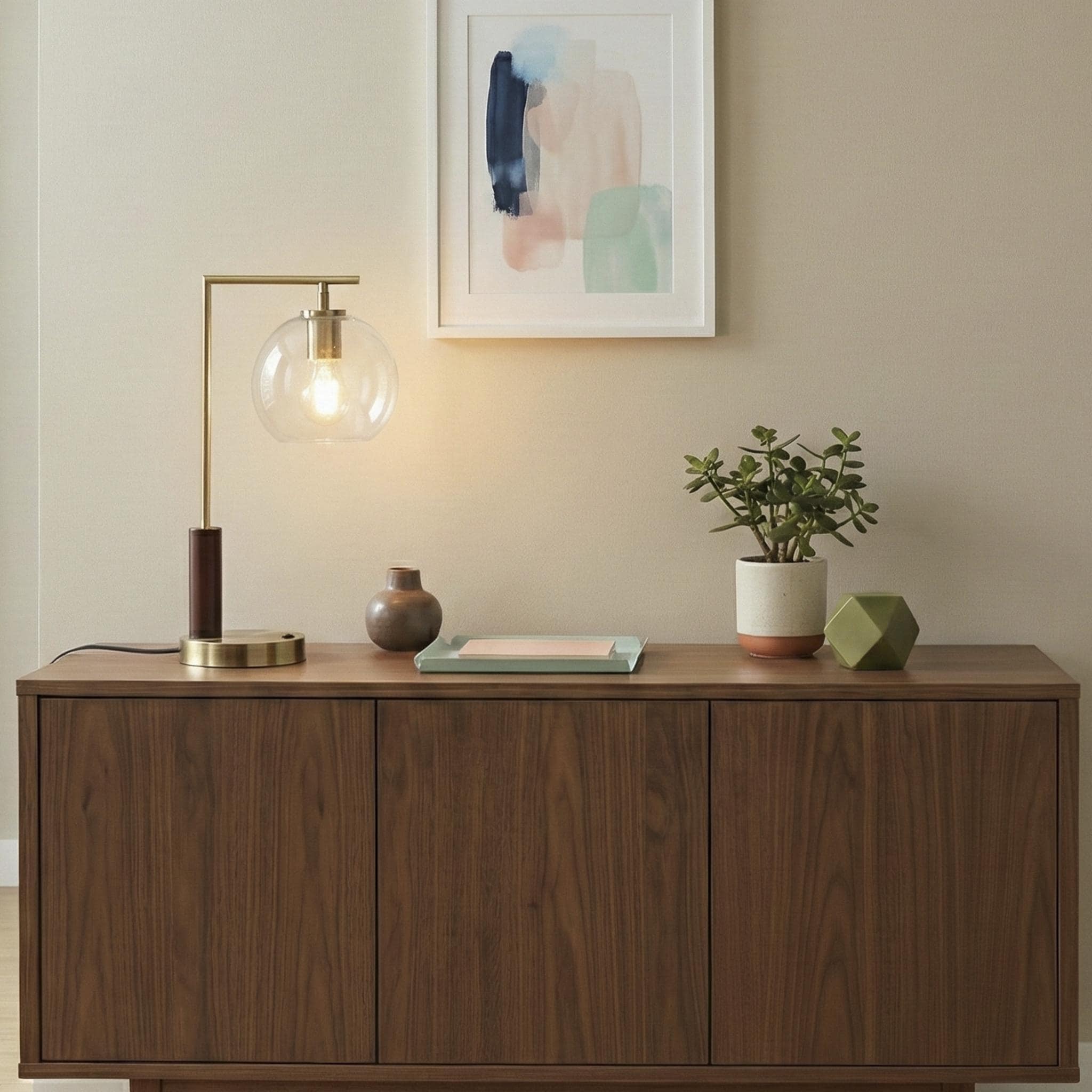 Gibbs Globe Table Lamp with Clear Glass Shade and Rubber Wood Base