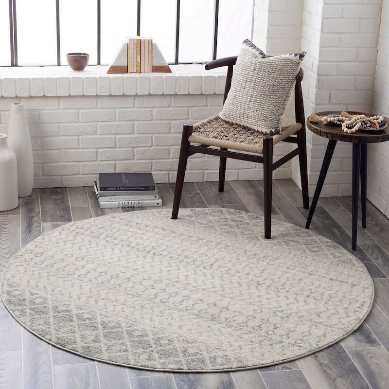 Livabliss Edie Bohemian Geometric Area Rug - 5'3" Round - Grey - Round