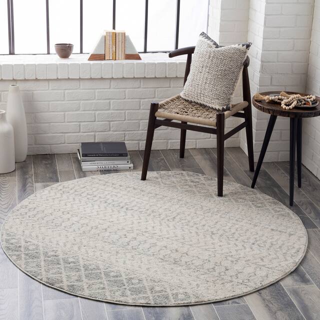 Edie Bohemian Geometric Area Rug - 4' Round - Grey
