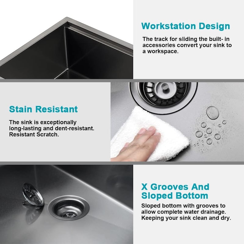 32" x 19" Black Stainless Steel Single Bowl Undermount Kitchen Sink With WorkStation - 32 x19