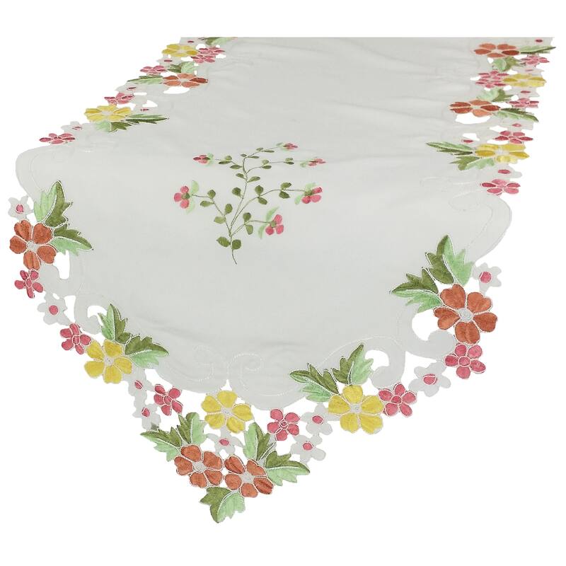 Colorful Embroidered Flowers Table Runner - 15 x 72"