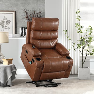 Oversized Power Lift Recliner Chair with 8-Point Vibration Massage, Lumbar Heat, Side Pockets, Cup Holders.