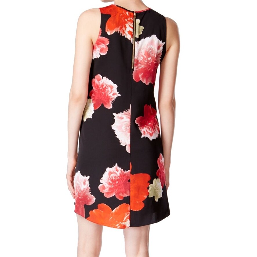 calvin klein black dress with red flowers