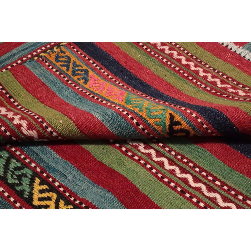 Hand Woven Oriental 100% Wool Carpet Southwestern Tribal Multi-Colored Kilim Area Rug - 10' 1'' X 5' 8''