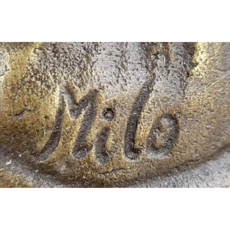 Young Woman W/ Flower Basket Winged Cherub Child - Bronze Sculpture By Milo