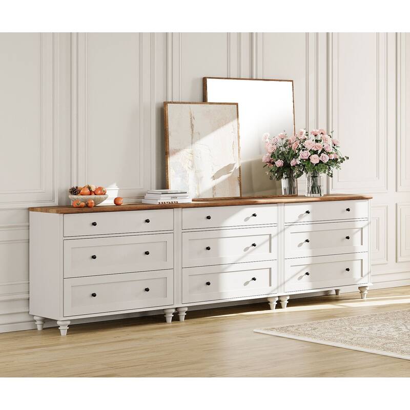 Dresser for Bedroom with 3 Drawer, Accent Kids Dresser Storage Cabinet - Off White - 9-drawer