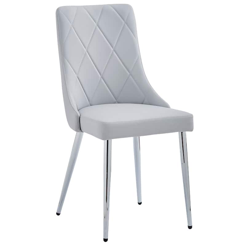 Contemporary Faux Leather and Metal Dining Chair, Set of 4 - Grey