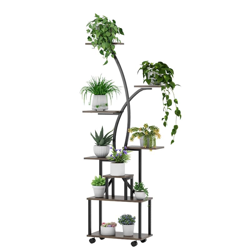 EROMMY Tall Rolling Plant Stand with Grow Lights, 8-Tier Indoor Corner Metal Plant Shelf with Wheels for Small Spaces