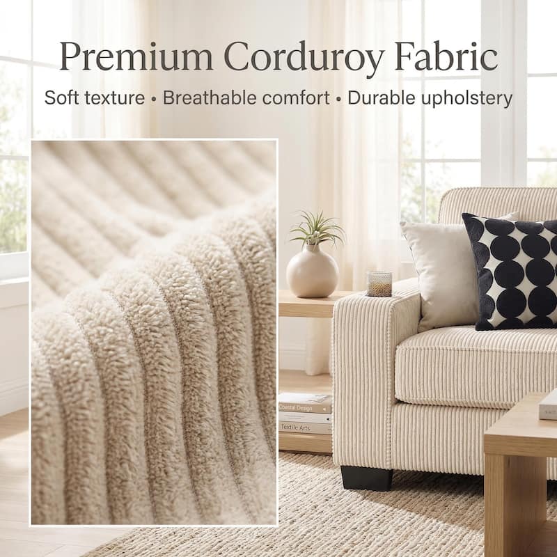 83.8'' Corduroy 3-Seat Sofa with Cup Holders, Modern Upholstered Couch, Compressed Living Room Sofa for Apartment Home Office