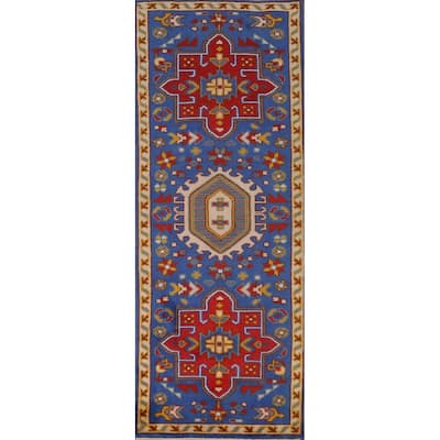Geometric Heriz Serapi Style Runner Rug Hand-Knotted Wool Carpet - 2'5" x 7'8"
