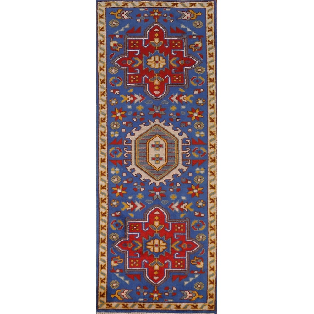 Geometric Heriz Serapi Style Runner Rug Hand-Knotted Wool Carpet - 2'5" x 7'8"