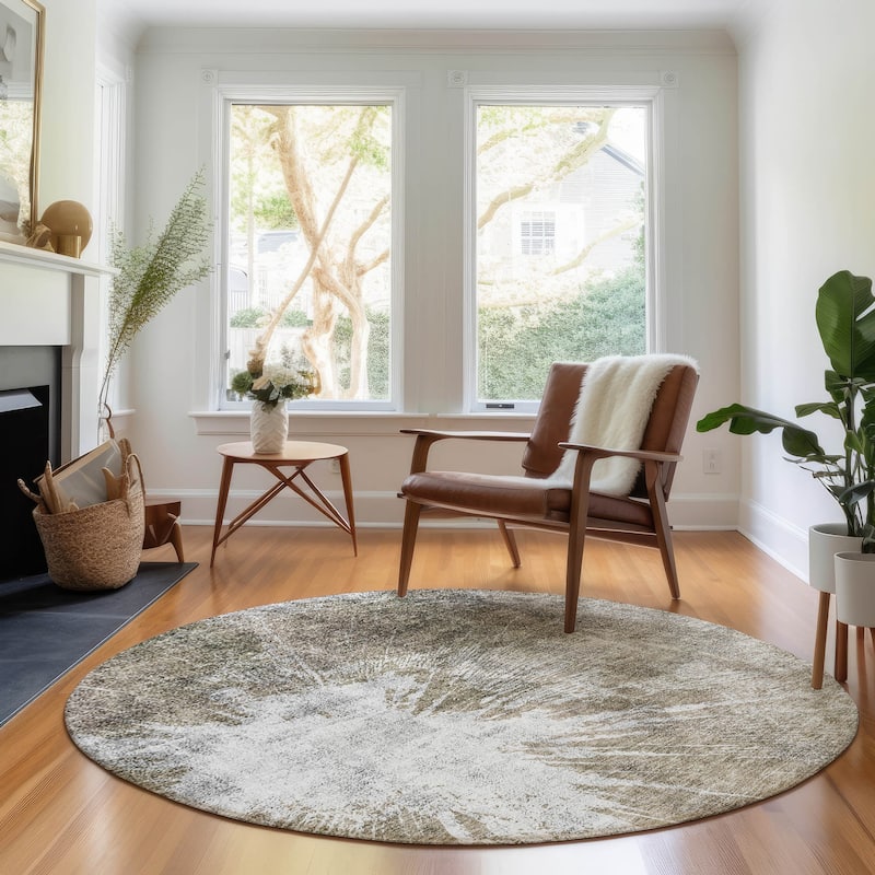 Premium Washable Super Soft Abstract Woodgrain Mayfield Rug - Taupe - 8' x 8' - Round