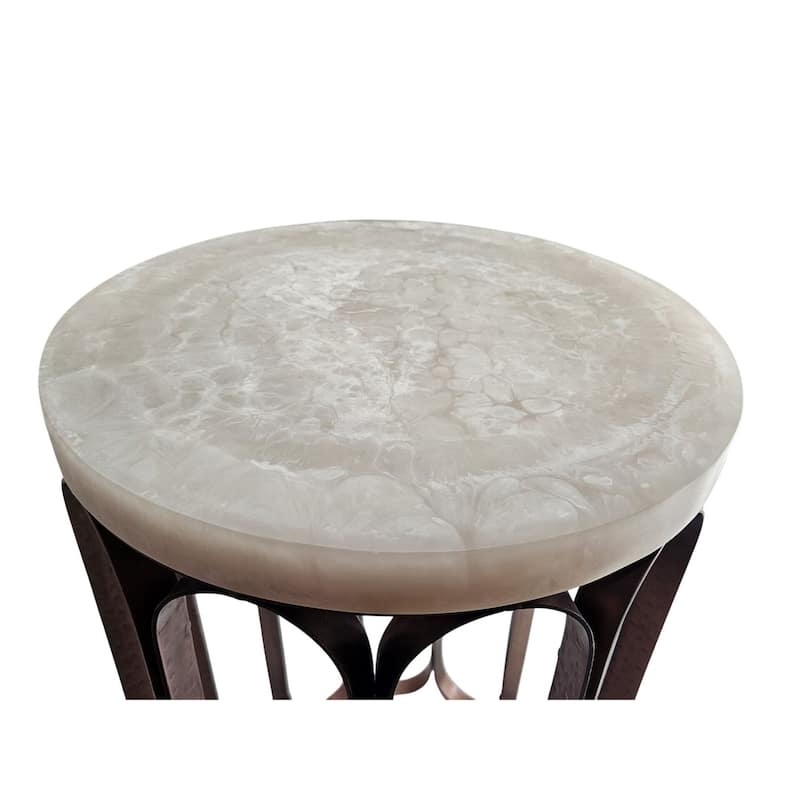 Modern Resin Marble Top and Antique Copper Base SideTable - Stylish Accent Furniture with Illuminated Top