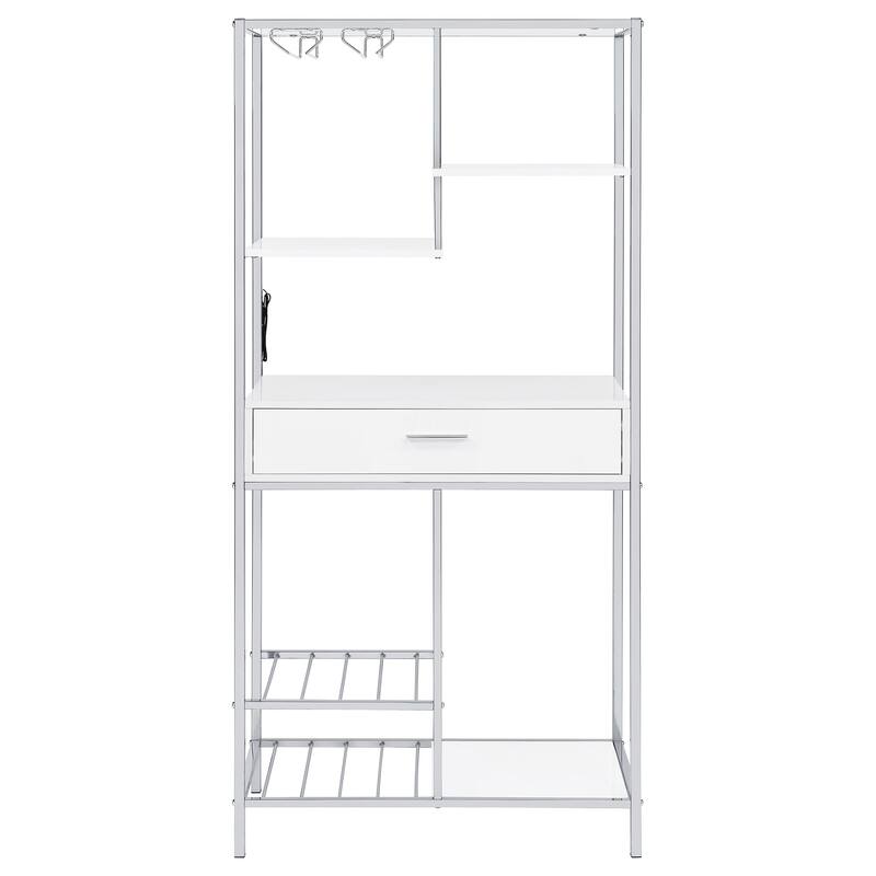 Figueroa White High Gloss 5-shelf Wine Cabinet with Storage Drawer
