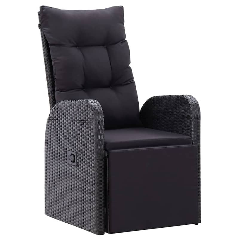 vidaXL Patio Dining Set with Cushions Outdoor Furniture Black Poly Rattan - 35.4 x 94.5 x 29.5