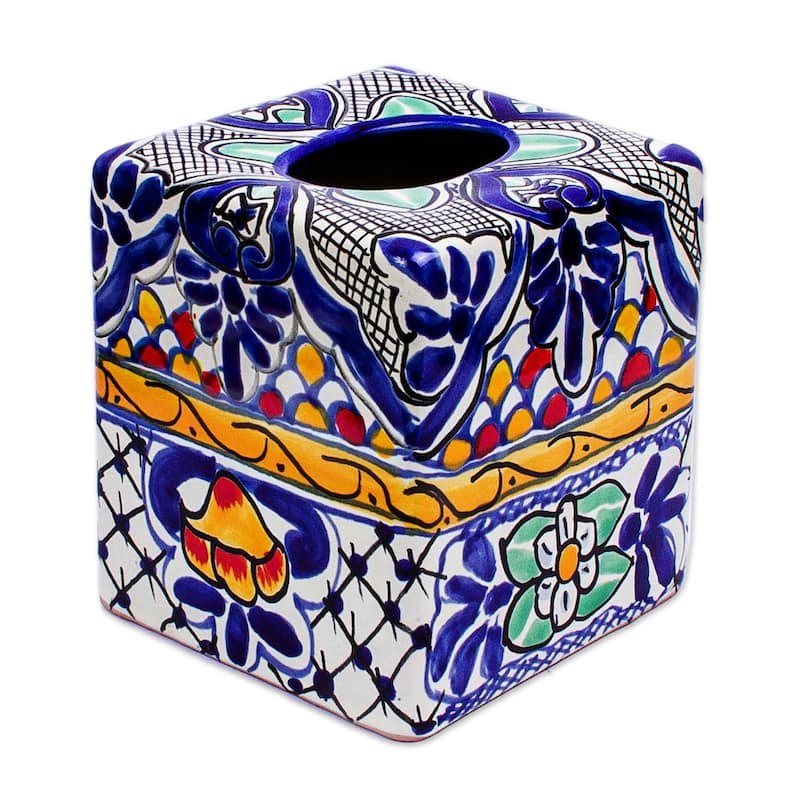 Novica Handmade Hacienda Colors Ceramic Tissue Box Cover