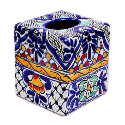 Novica Handmade Hacienda Colors Ceramic Tissue Box Cover