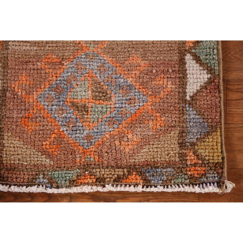 Hand Knotted Oriental 100% Wool Carpet Transitional Geometric Oranges & Rust Anatolian Area Rug - 2' 10'' X 1' 7''