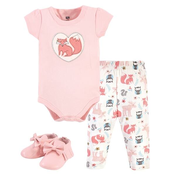 slide 1 of 1, Hudson Baby Infant Girl Cotton Bodysuit, Pant and Shoe 3pc Set, Girl Forest 0-3 Months - Girl Forest