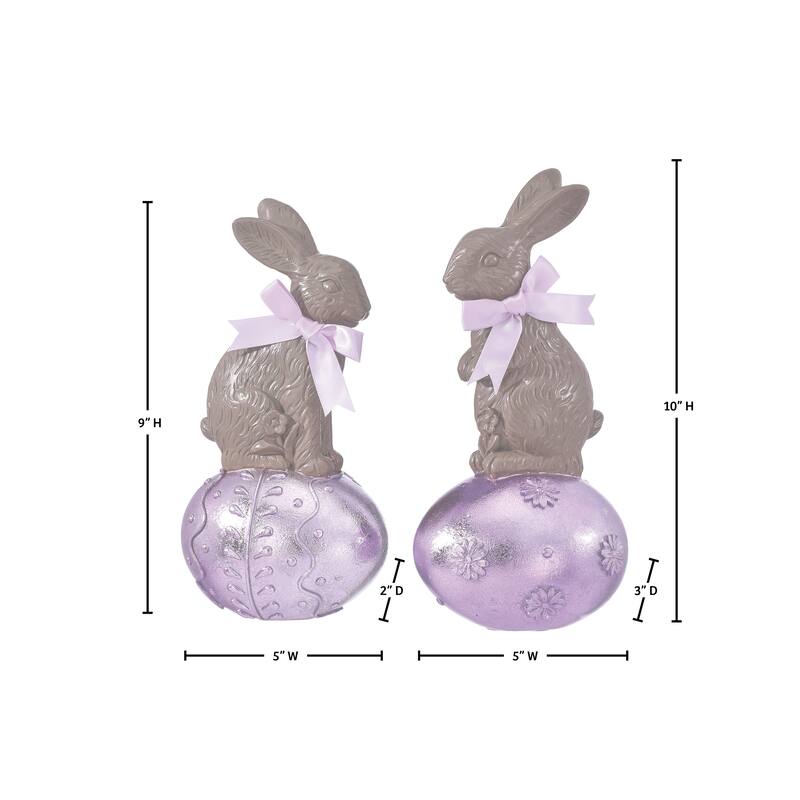 10" Resin Bunny On Metallic Egg Set of 2