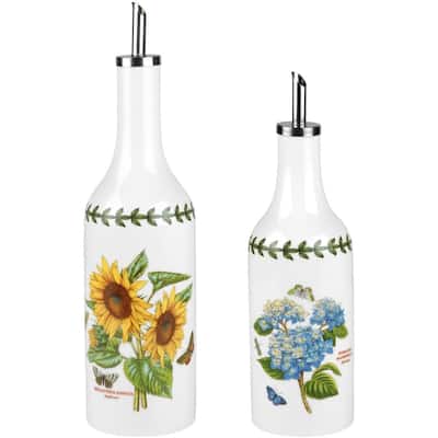 Portmeirion Botanic Garden Oil and Vinegar Drizzler Set - 9" Oil Dispenser & 7.5" Vinegar Bottle
