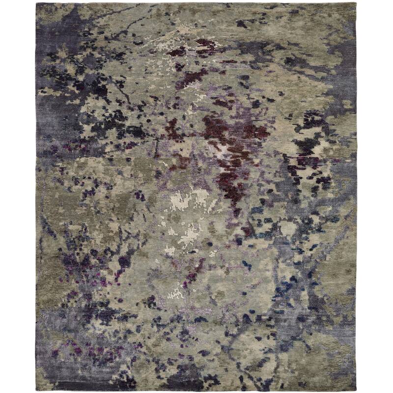 Modern Purple Hand-Knotted Wool & Viscose Area Rug - 4' x 6' - Purple