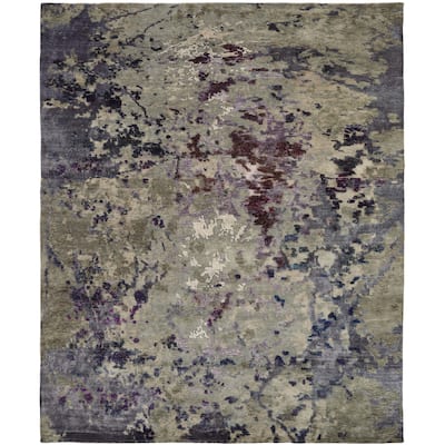 Modern Purple Hand-Knotted Wool & Viscose Area Rug