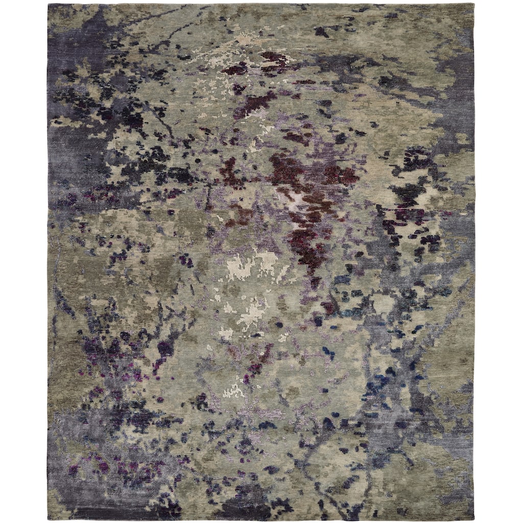 Modern Purple Hand-Knotted Wool & Viscose Area Rug