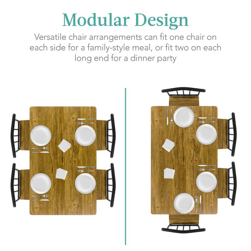 5-Piece Metal and Wood Indoor Modern Rectangular Dining Table Set for Kitchen, Dining Room, Dinette, Breakfast Nook w/ 4 Chairs