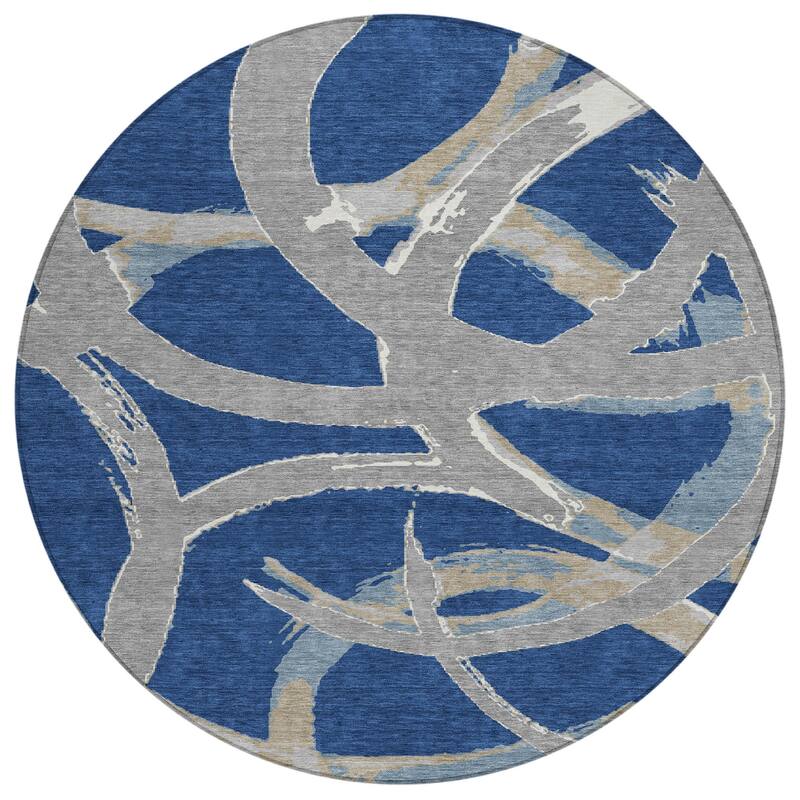 Machine Washable Indoor/ Outdoor Abstract Contemporary Chantille Rug