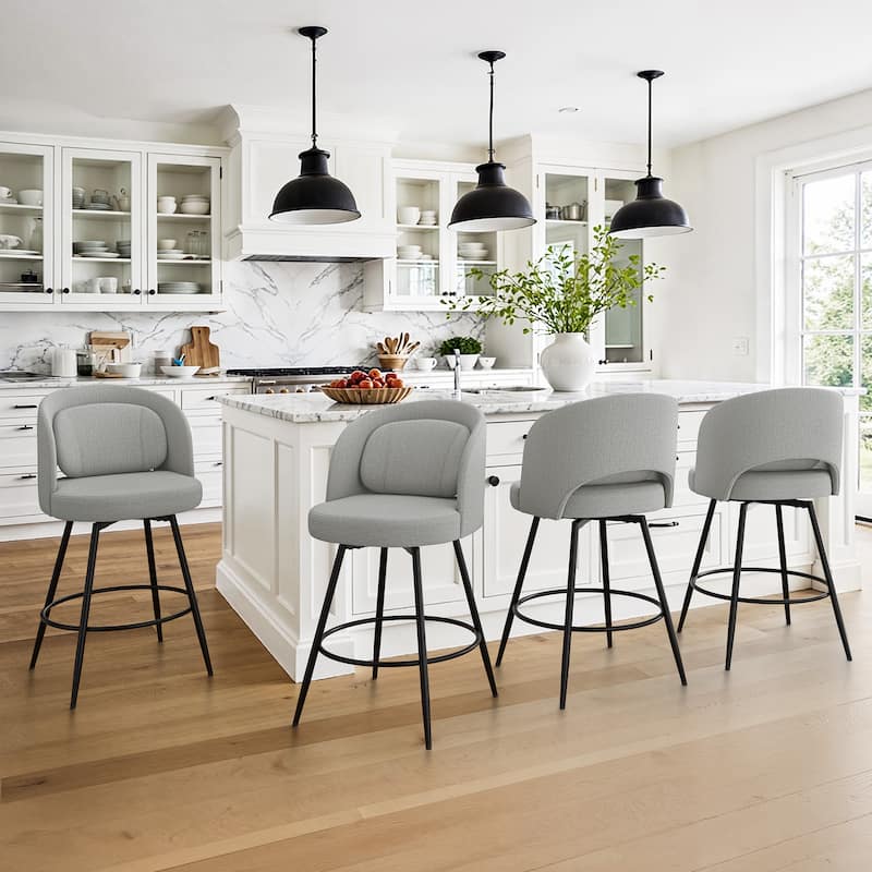 26 Inch Modern Upholstered Bar Stools, Swivel Metal Bar Stools Set Of 2/3/4, Bar Stools For Kitchen Island - Grey - Set of 4