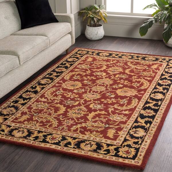 Shop Hand Tufted Ollie Traditional Border Rug On Sale Overstock 9466636 6 X 9 Red