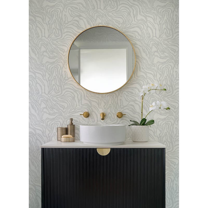 A-Street Prints Massar Silver Modern Marbled Wallpaper