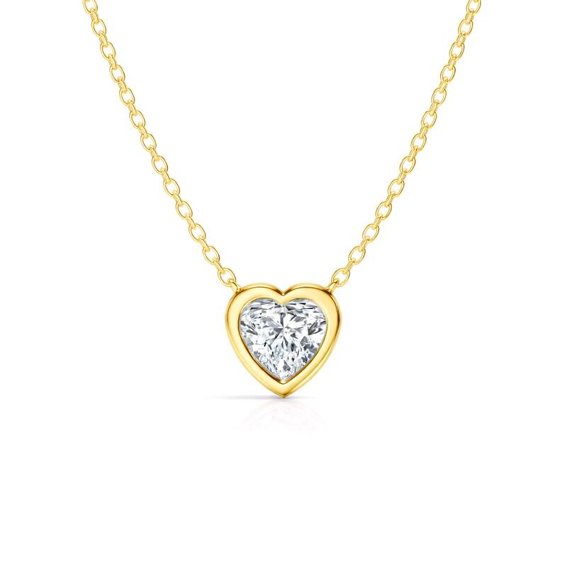 Auriya 14K Gold Lab Grown Heart Diamond Bezel Solitaire Pendant Necklace 1.00 to 5.00 ct. tw. (F-G VS) - 1.00ct. tw. - Yellow
