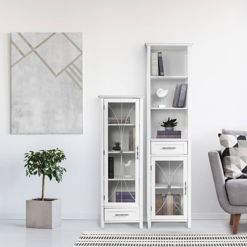 Teamson Home Delaney Freestanding Linen Tower with Open Shelves, Drawer, Cabinet - 13.5"L x 17"W x 65"H