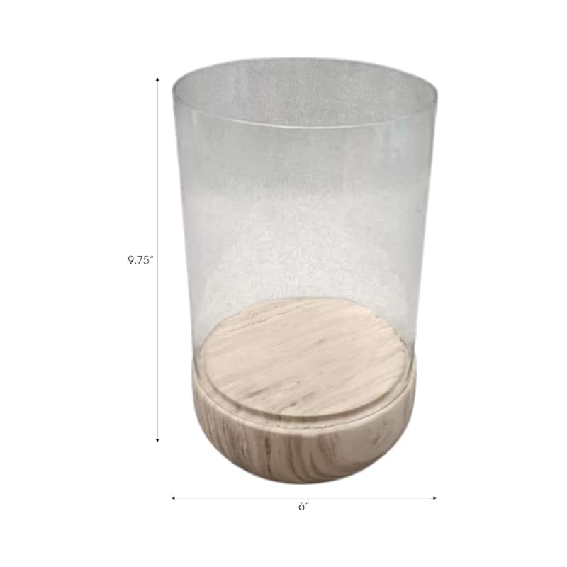 Marble Glass Hurricane Lantern Valencia Style Home Decor - 10" Ivory - 6" x 6" x 9.75"