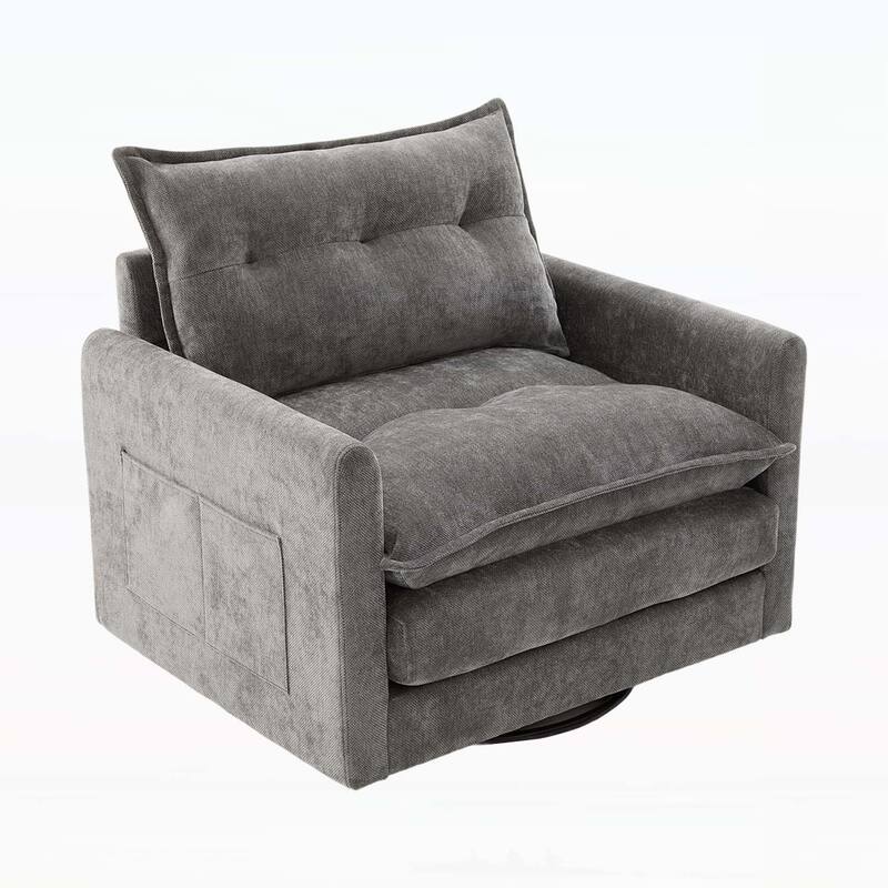 Modern Swivel Barrel Chair with Thick Padding,Metal Base,for Living Room and Bedroom