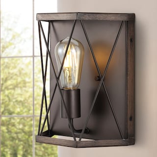 Evan 8.25" 1-Light Rustic Farmhouse Iron LED Sconce, Wood Finished/Oil Rubbed Bronze by JONATHAN  Y