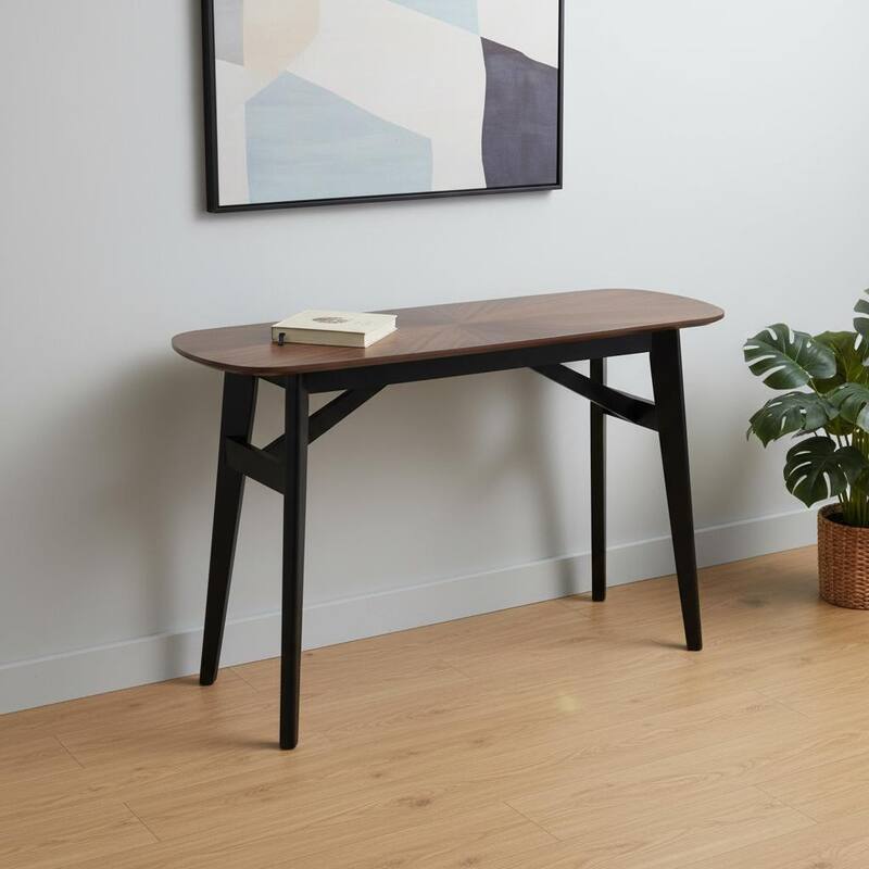 HomeRoots 48" Espresso and Black Solid Wood Oval Console Table - 48.00 in. x 29.90 in. x 16.00 in. - Espresso