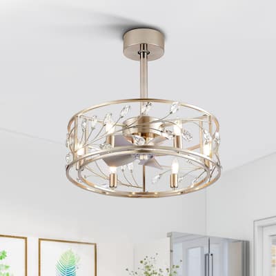 20" Modern Chandelier Caged Ceiling Fan with Light Kit and Remote