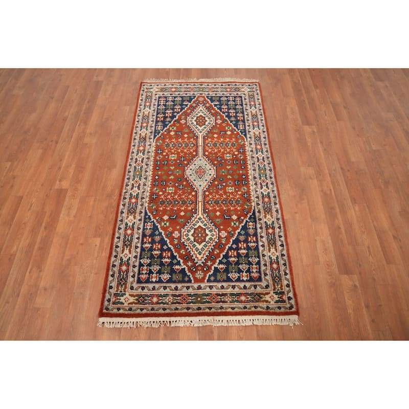 Hand Knotted Oriental 100% Wool Carpet Traditional Geometric Oranges & Rust Heriz (serapi) Area Rug - 5' 4'' X 2' 11''