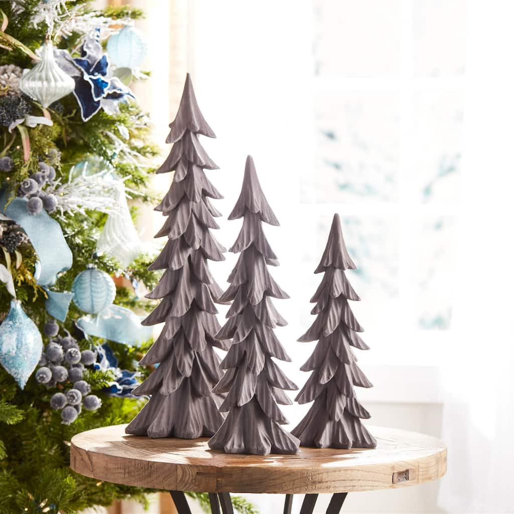 Solid Velvet Pine Christmas Tree Decorations - 23" - Gray - Set of 3