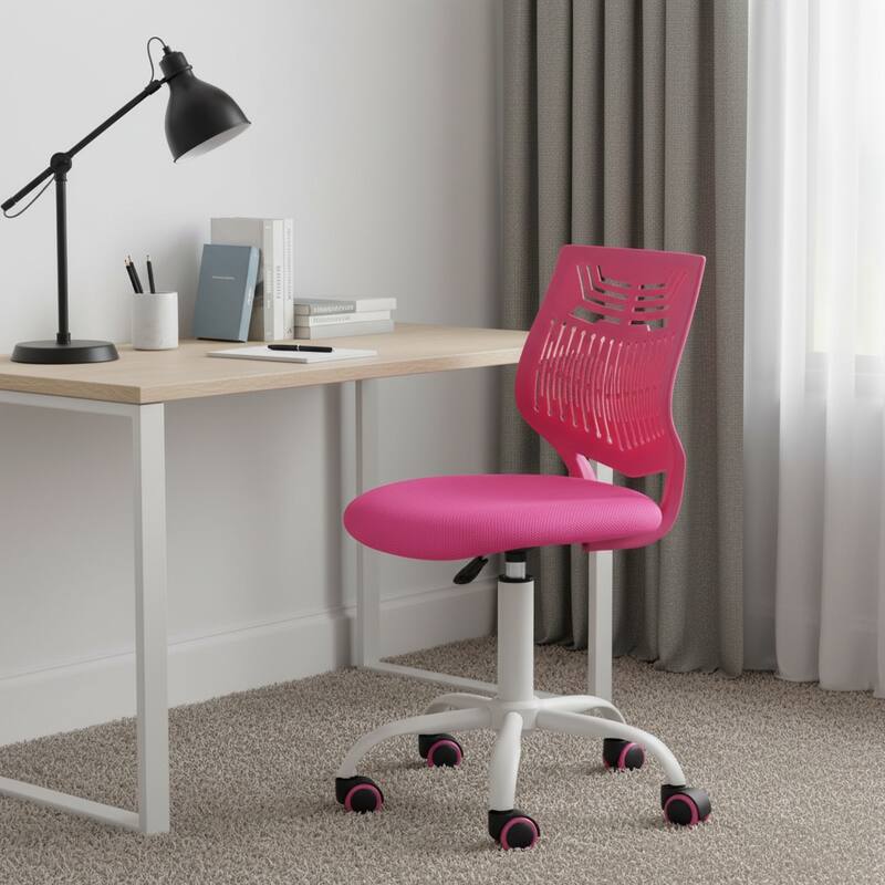 Fuchsia and White Adjustable Height Swivel Rolling Office Chair - Fuchsia