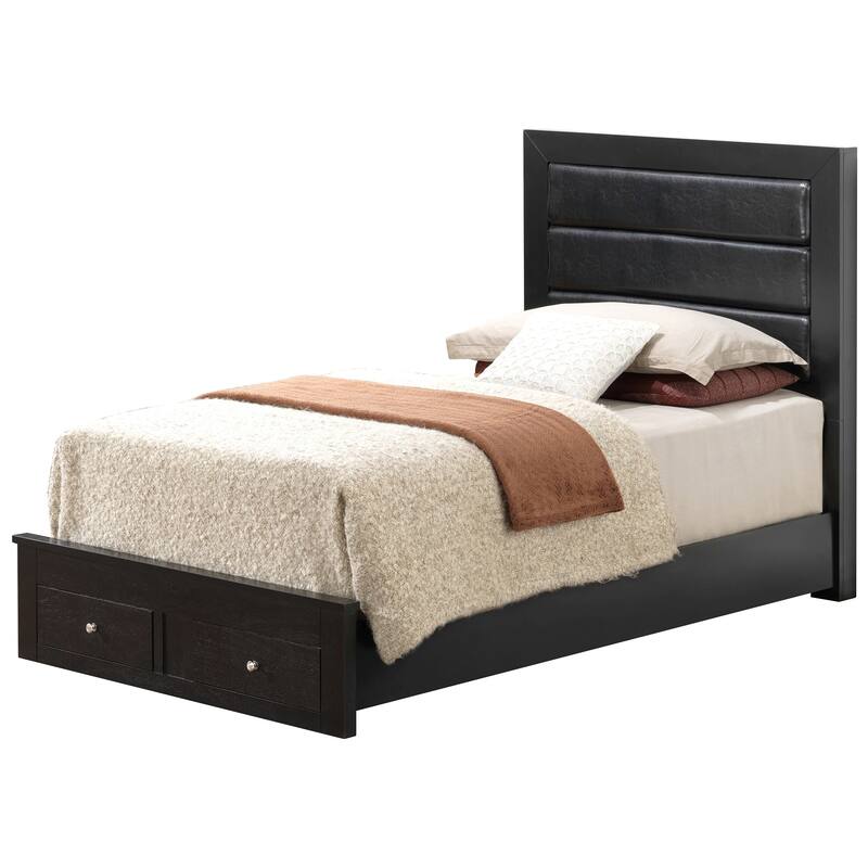 Solid Padded Upholstered Panel Twin Bed with Drawers - 81" - Black