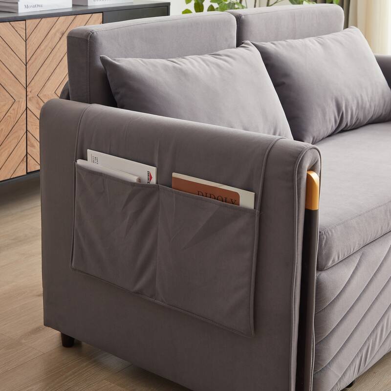 54Inch Convertible Sleeper Sofa with Pull Out Bed and 2 Arm Pockets