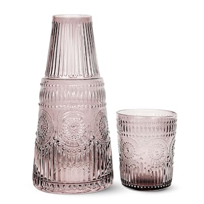 Elle Decor Bedside Water Carafe with Tumbler Set Pitcher - 33 oz
