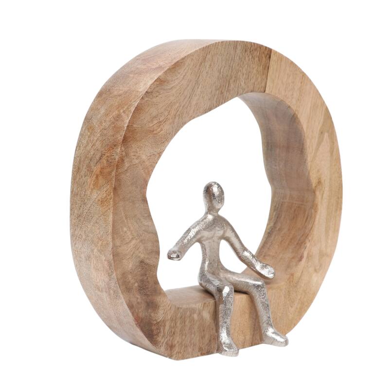 Decorative Figurine on Round Wooden Stand Sculpture