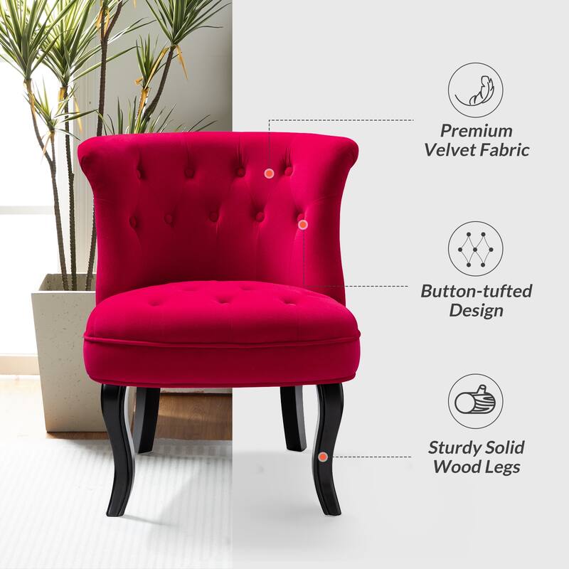 Paolino 25.1" Wide Traditional Velvet Button-tufted Back Stools with Wood Legs by HULALA HOME
