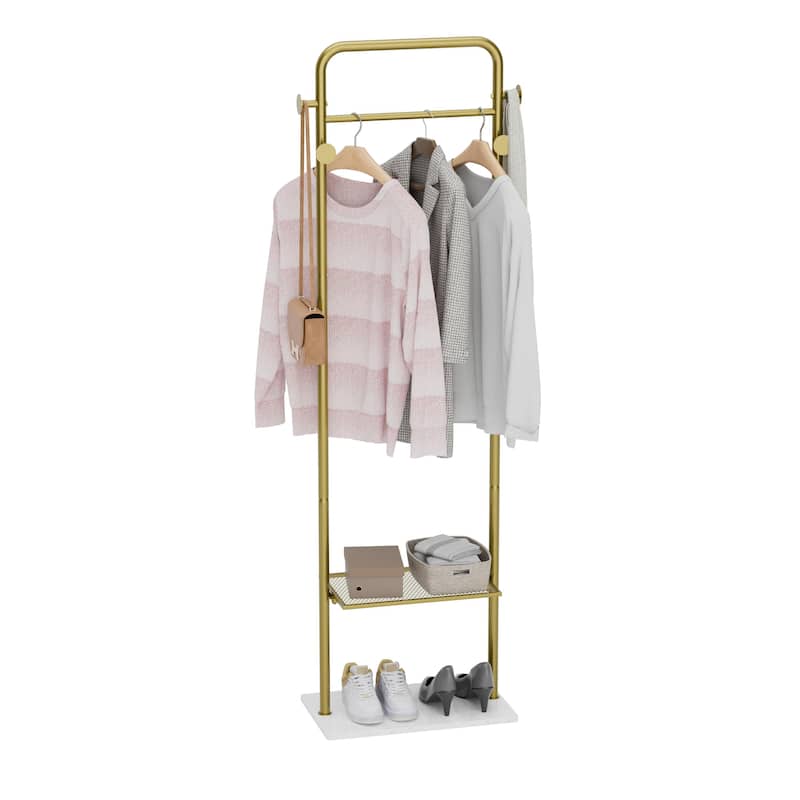 Corner Gold Metal Clothing Racks Freestanding for Hallway Entryway - 19.6" x 11.8" x 68.8"